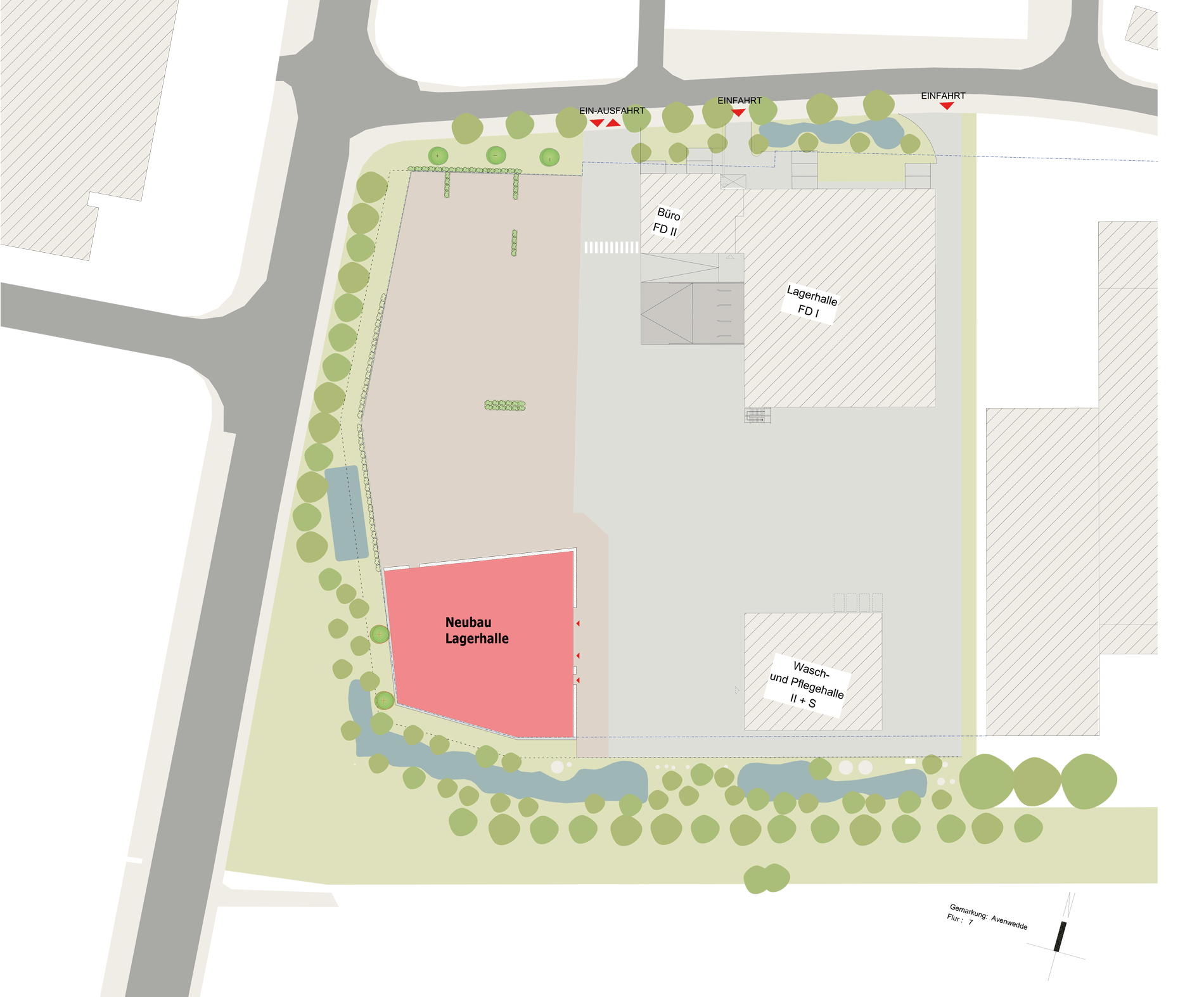 GJL+ Freie Architekten, Lageplan: Logistikhalle, Feldmann Spedition, Gütersloh, (c) GJL+